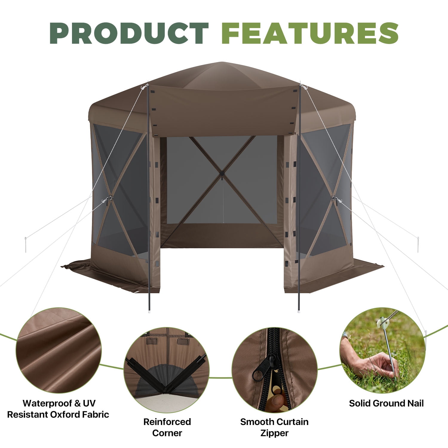 BaPiPro 10x10 FT Pop Up Gazebo with Removable Top for Stargazing, Outdoor Screen House with Sidewalls & Netting, Waterproof Canopy Tent for Patio, Backyard, Camping, Brown