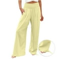 thumbnail image 4 of Ashirexll Wide Leg Pants Woman, High Waisted Pants for Women, Summer Women's High Waist and Elastic Waistband Casual Pants Comfortable Wide Leg Pants with Pockets, 4 of 7