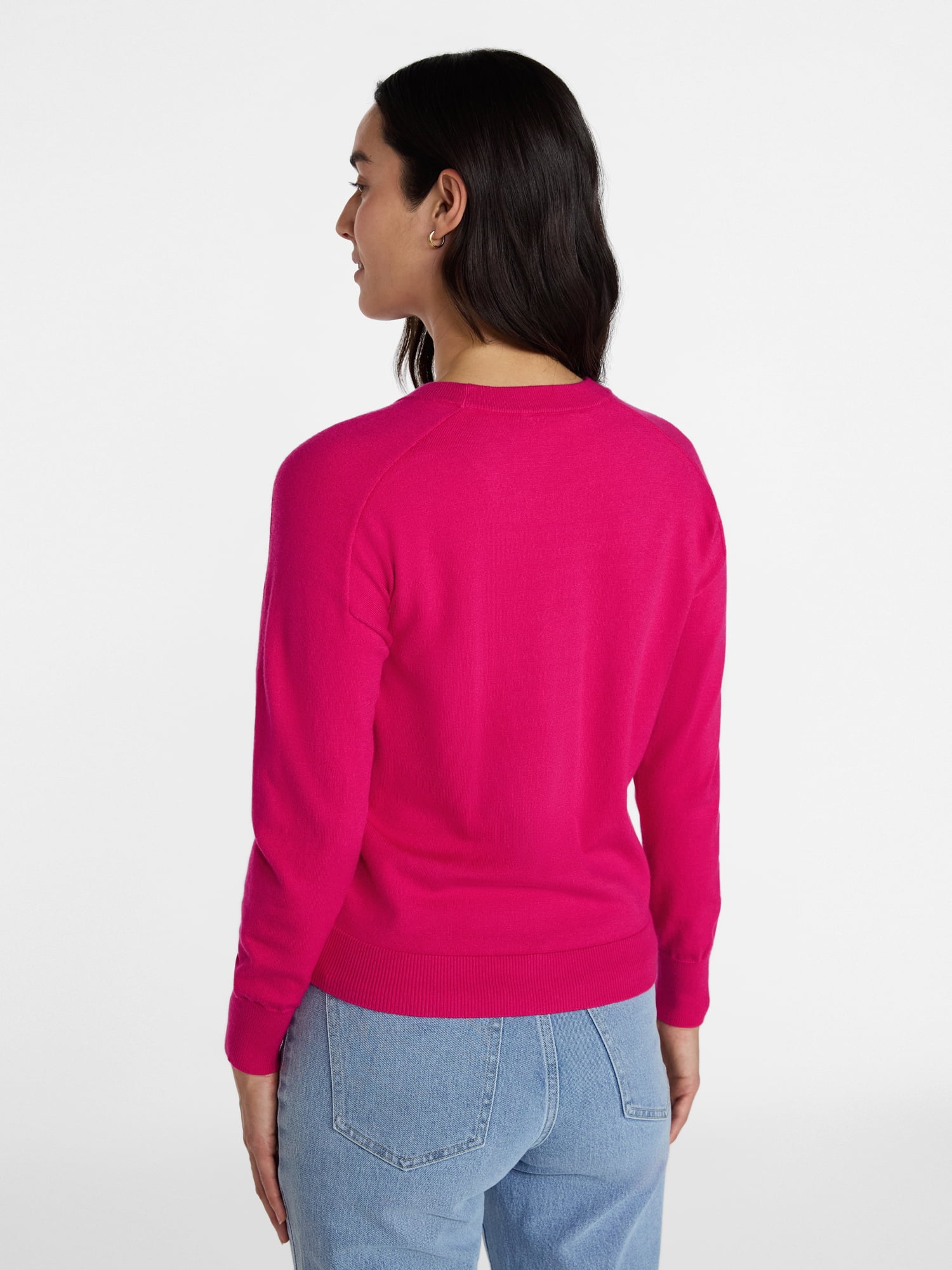 Time and Tru Women's Crewneck Sweater with Long Sleeves, Lightweight, Sizes XS-XXXL