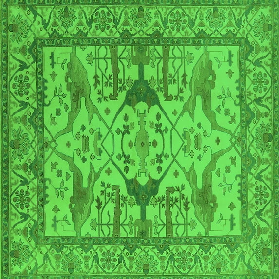 Ahgly Company Indoor Square Oriental Green Traditional Area Rugs, 7' Square