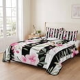 thumbnail image 2 of Full Quilt Set 78''x90'', Pink Roses Lightweight Bedspread Coverlet Set with 2 Pillow Shams, Romantic Flowers Leaves Floral Black Stripes Breathable All Season Quilt Bedding for Bedroom/Guest Room, 2 of 9