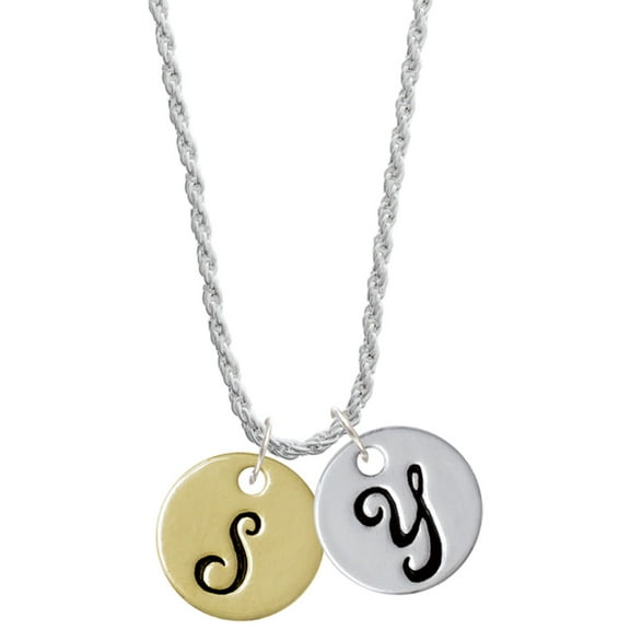 Delight Jewelry Goldtone Large Disc Letter - S - 3/4'' Silvertone Script Initial Disc - Y - Charm Necklace, 20" 3"