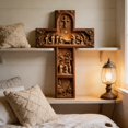 thumbnail image 5 of Vintage Wall Cross, 2D Flat Jesus Christ Religious Wall Easter Decoration Featuring Nativity Scene with Crucifixion Resurrection Figures, Gilded Frame in Golden Tones Ideal for Easter, 5 of 6
