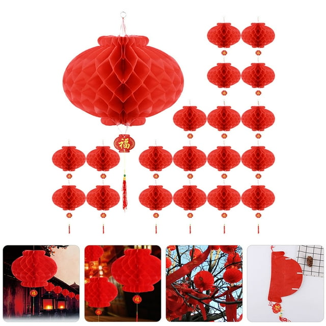 Minkissy 20Pcs New Year Red Lanterns Festive Hanging Lanterns for Spring Festival Decoration