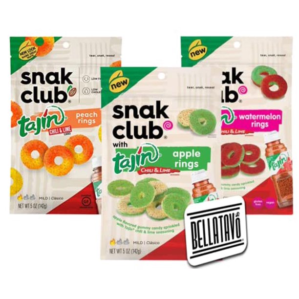 Fruit Rings Candy Bundle. Includes Three5 Oz Bags of Snak Club Tajin
