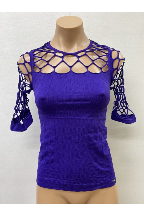 Women Seamless Short Sleeve Round Neck with a Mesh Design Material Blouse Top Stretch Tee Shirts