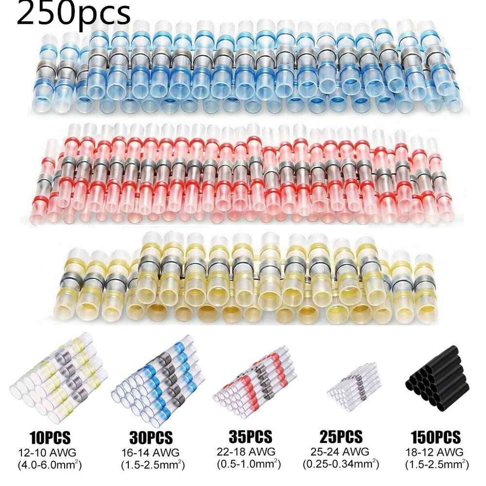 260pcs Mix Solder Sleeve Heat Shrink Butt Waterproof Wire Splice Connectors AC 5 for sale online 