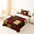 thumbnail image 3 of Castle Fairy Mid Century Square Block Twin Sheets 3pcs,Minimalist Vertical Grid Bedding,Burgundy Tan Black,1 Flat Sheet, 1 Fitted Sheet and 1 Pillowcase, 3 of 7