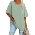 thumbnail image 3 of Fanxing Women Summer Tshirts Oversized Tees Trendy V Neck Short Sleeve T-Shirts Loose Fit Solid Tee Shirt Mint Green,XXL, 3 of 6