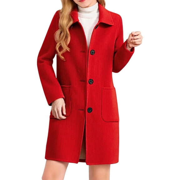 Pea Coats For Women Elegant 2025 Single Breasted Mid Length Wool Coat Long Sleeve Lapel Collar Overcoat Winter