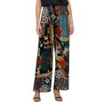thumbnail image 2 of Cropped Pants for Women Spring Summer Lightweight Floral Print Elastic High Waist Wide Straight Leg Stretchy Boho Pants, 2 of 9