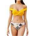 thumbnail image 1 of Bikini dividido con estampado de hojas a la moda para mujer, traje de baño minimalista con cordones sexy para mujer Fridja  nalpqowj23044, 1 of 9