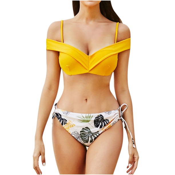 Bikini dividido con estampado de hojas con estilo para mujer Traje de baño de mujer minimalista con cordones cómodos OAVQHLG3B Store lin121212