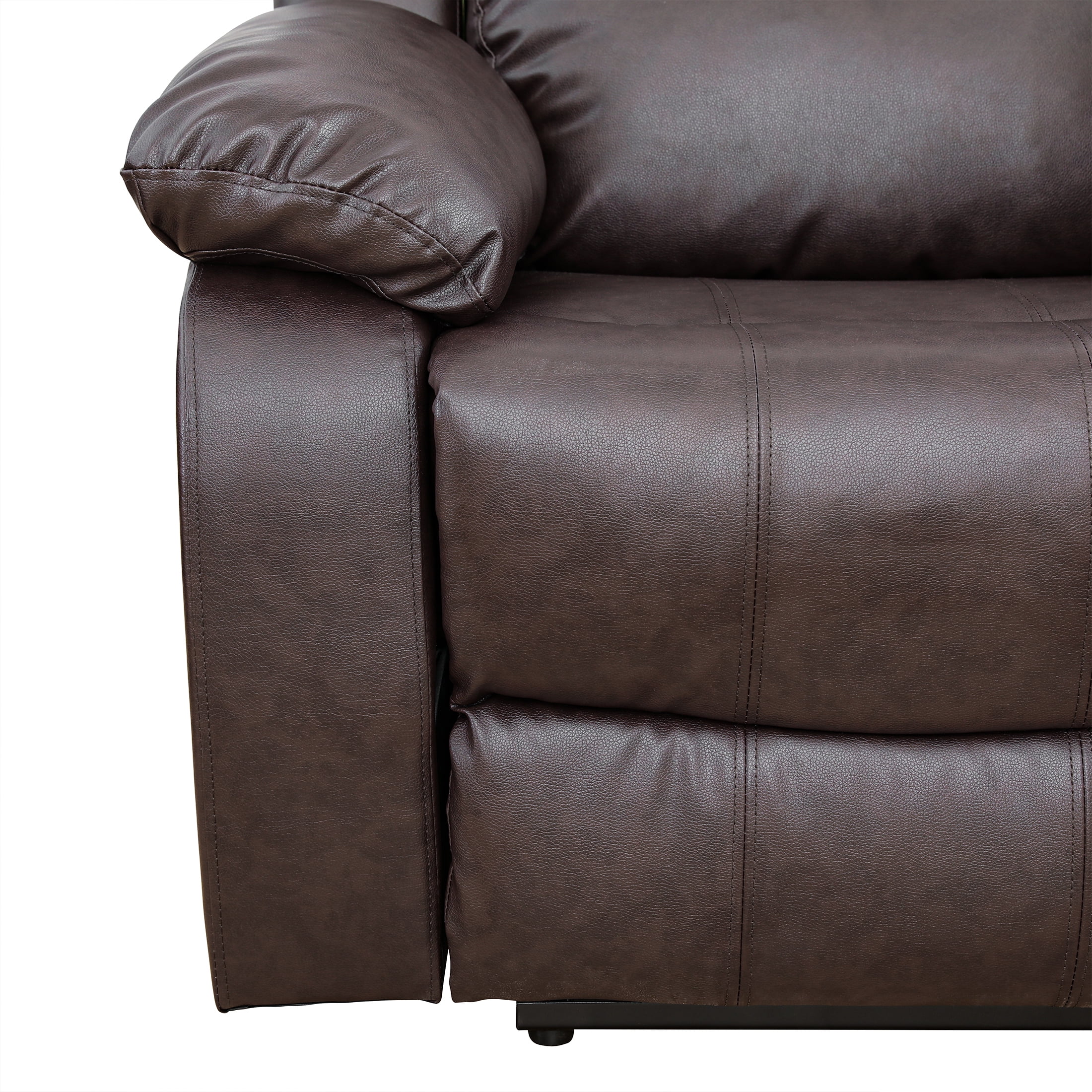 AUKFA 3 Seats Recliner Sofa Chair, Home Theater Sofa with Flipped Backrest and Cupholder, Brown