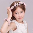 thumbnail image 3 of UBIUO - Corona rústica floral y ramillete de muñeca para novias, niñas de las flores, diadema con flores rosas ruborizadas, tiara, accesorio para el cabello para mujeres y niñas, 3 of 5