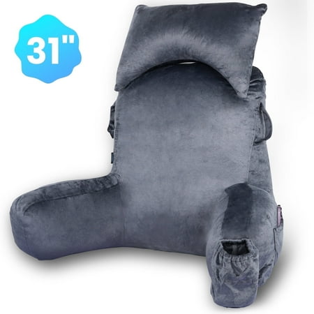 vavsea reading pillow  extra large 31  backrest pillow with arms  back pillow with detachable neck roll  4 pockets for watching tv  bed rest  reading  gaming