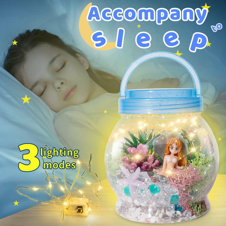 SUNNYPIG DIY Light-up Kit for Kids with Mermaid Toys, Mermaid Gifts for  Girls, Magical Mini Fairy Garden in a Jar with LED Light, Christmas and