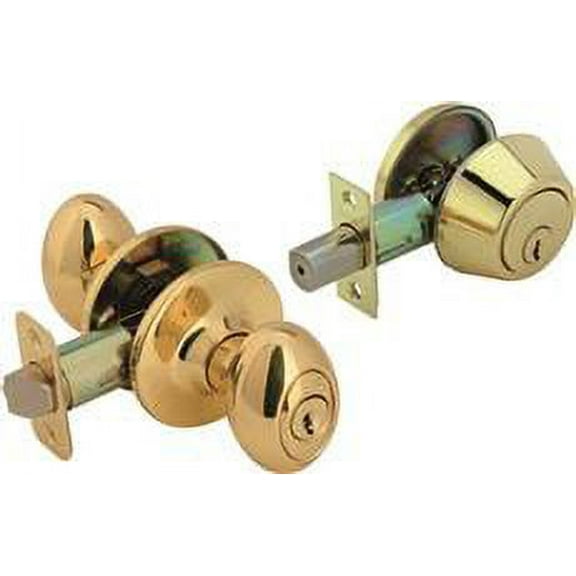 Legend Egg Knob Combination Entry And Deadbolt Keyed Alike Lockset, Polished Brass