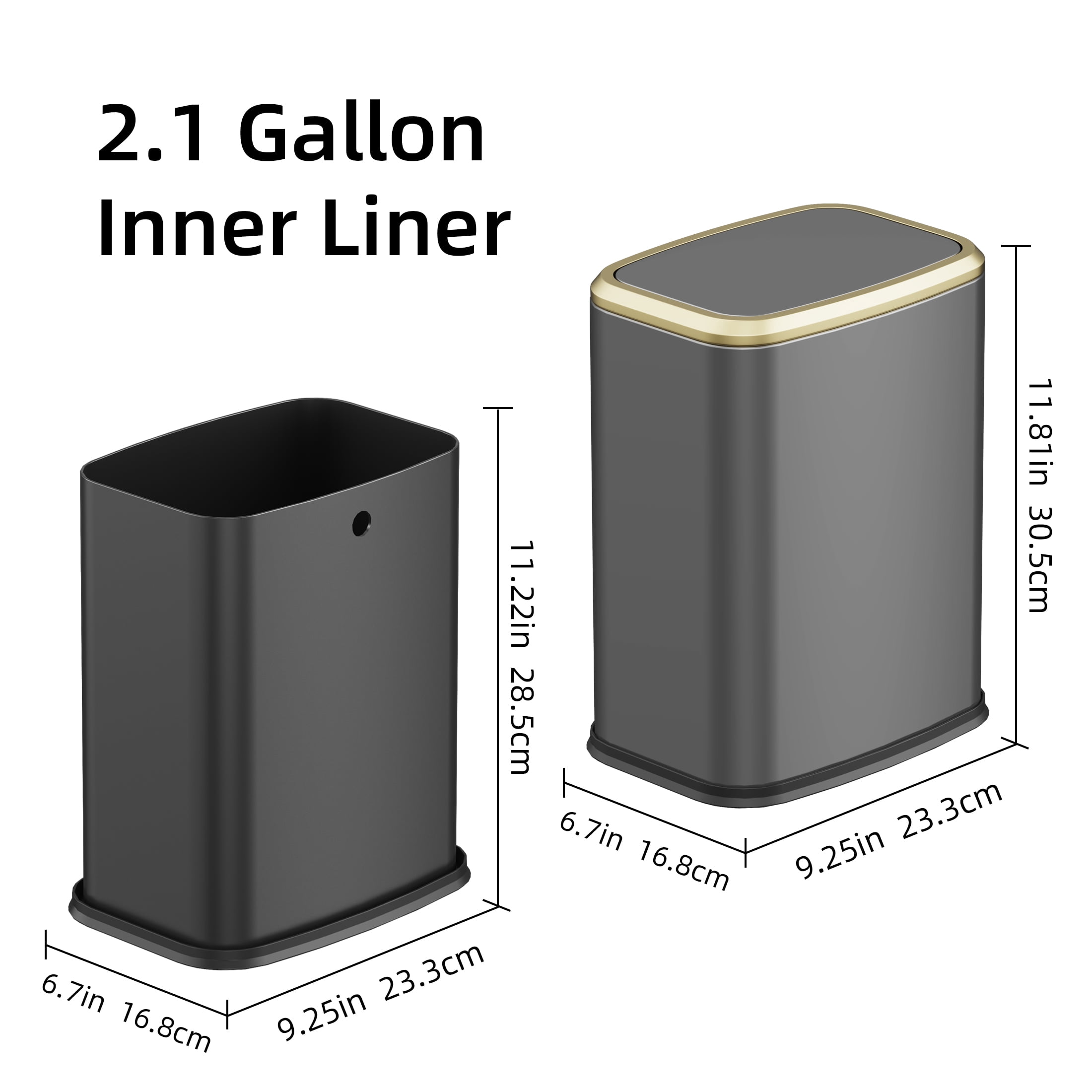 KSSKSS 2.1 Gallon/8L Stainless Steel Bathroom Trash Can with Swing Lid, Silent Garbage Can for Bathroom, Bedroom, Office,Living-Room (Titanium Black)