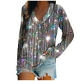 thumbnail image 2 of Blmnix V-Neck Women's Plus Size Tops Sparkly Fashion Shirts Streetwear Long Sleeve Athletic Shirts, 2 of 5