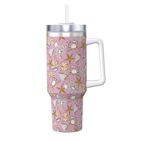 

Gaeub Seafood Print Stainless Steel Hot/Cold Coffee Cup 40oz Ice Bully Cup With Handle And Straw Travel Coffee Cup