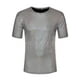 thumbnail image 5 of Camiseta metálica de cuadros Inspire Chic para hombre, cuello redondo, mangas cortas, camiseta brillante de purpurina 2XL plata, 5 of 6