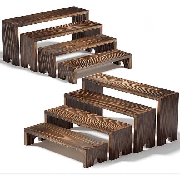 WooOrganix 2 Set Wooden Tiered Display Risers, Stackable Cupcake Stand for Dessert Tables, Vendor Booths and Farmhouse Decor