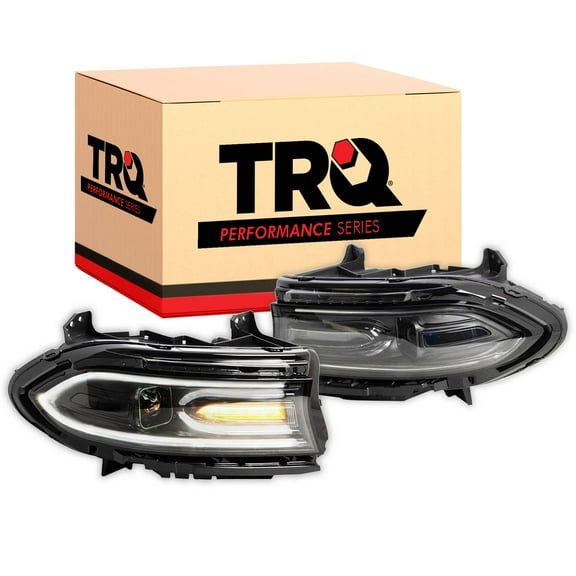TRQ Performance Square Projector Headlights Set Black LED DRL for Dodge Charger HLA71025