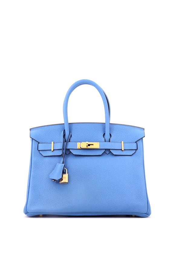 Pre-Owned Birkin Handbag Bleu Paradis Clemence with Gold Hardware 30 By Rebag