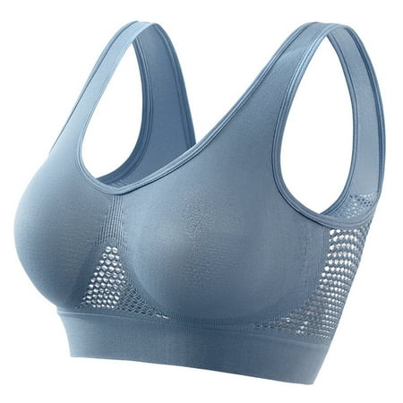 BLTIBY Womens Seamless Sports Bras No Underwire Push Up Bra Solid Color Supportive Full Coverage Everyday Lingerie with Removable Pads Regular and Plus Size Blue XXL