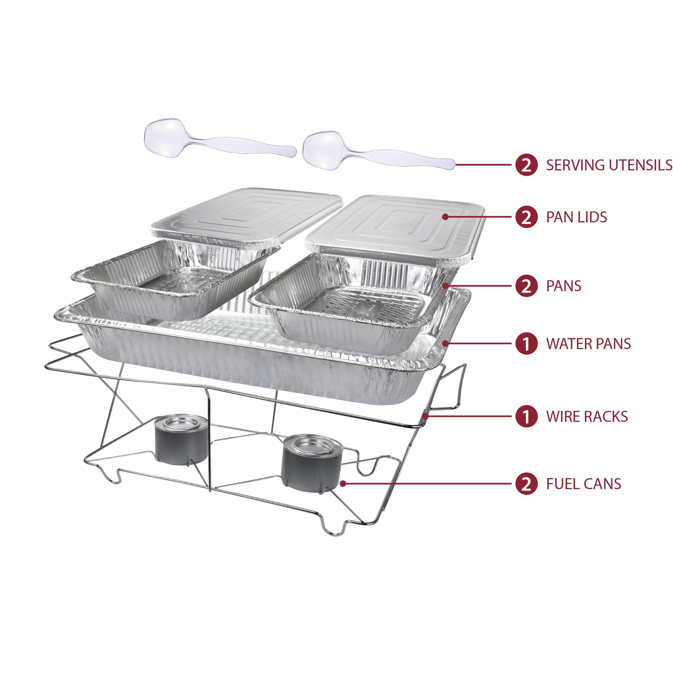 (2 pack) 10-Piece Disposable Chafing Buffet Set with Fuel-Food Warming Kit-Catering, Parties & Events-Includes Silver Racks, Aluminum Trays, Utensils & Gel Fuel, Party Dimensions Brand.