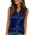 thumbnail image 6 of Laqbezok Women's Satin Sleeveless Shirt, Silky V-Neck Button Down Tank Top, Professional Office Blouse with Chest Pocket, Chic Summer Solid Color Vest, 6 of 6