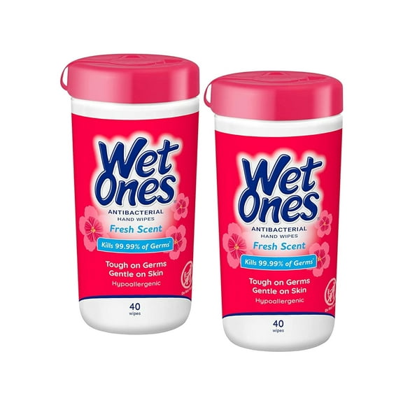 WET ONES Antibacterial Hand Wipes, Fresh Scent 40 Count (Pack of 2)