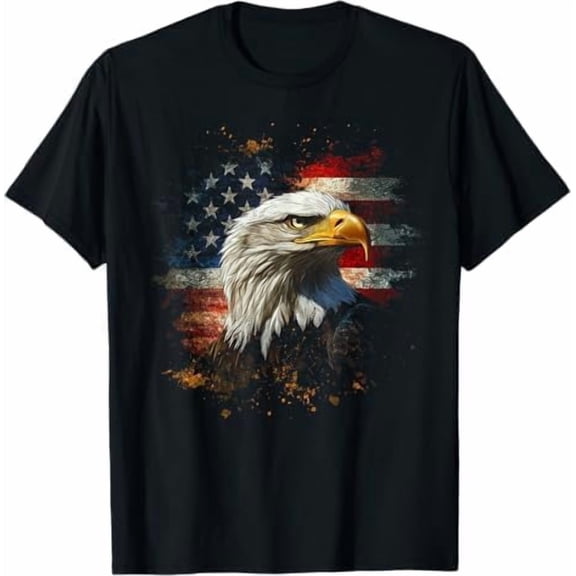 Greenink Bald Eagle Patriotic American Flag 4th of July Gifts T-Shirt Unisex Crew Neck Short Sleeve Tees
