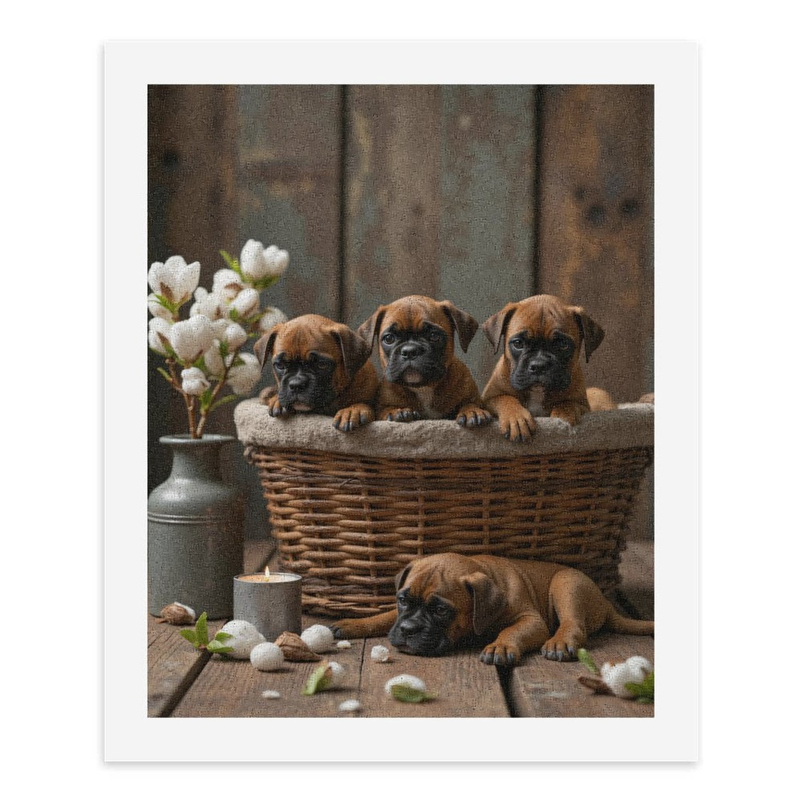 Paint By Numbers Kit for Adults Beginner - DIY Puppies Basket Flowers Candle Wood Canvas Painting Kits for Adults, Frameless Paint By Number for Adults for Home Wall Decor 16x20 Inch
