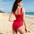 thumbnail image 7 of Women Swimwear, Color Block Bow Cutout One Piece Padded Swimsuit with Polka Dot Skirt Bathing Suit for Vacation, 7 of 7