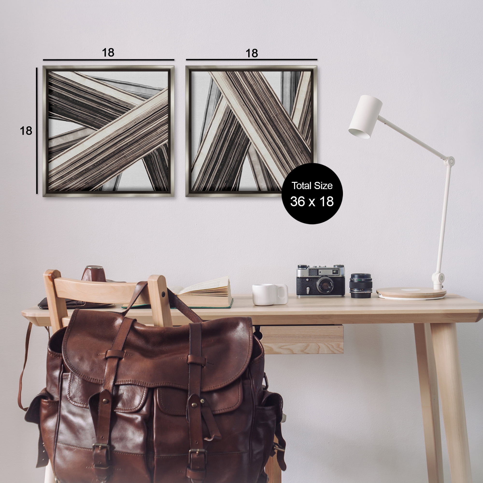 Stupell Industries Industrial Linear Crisscross Abstract Painting Gray Floater Framed Canvas Art Print Wall Art, 18 x 18, Set of 2