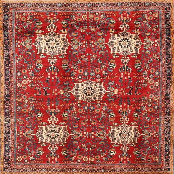 Ahgly Company Indoor Square Traditional Copper Red Pink Persian Area Rugs, 8' Square