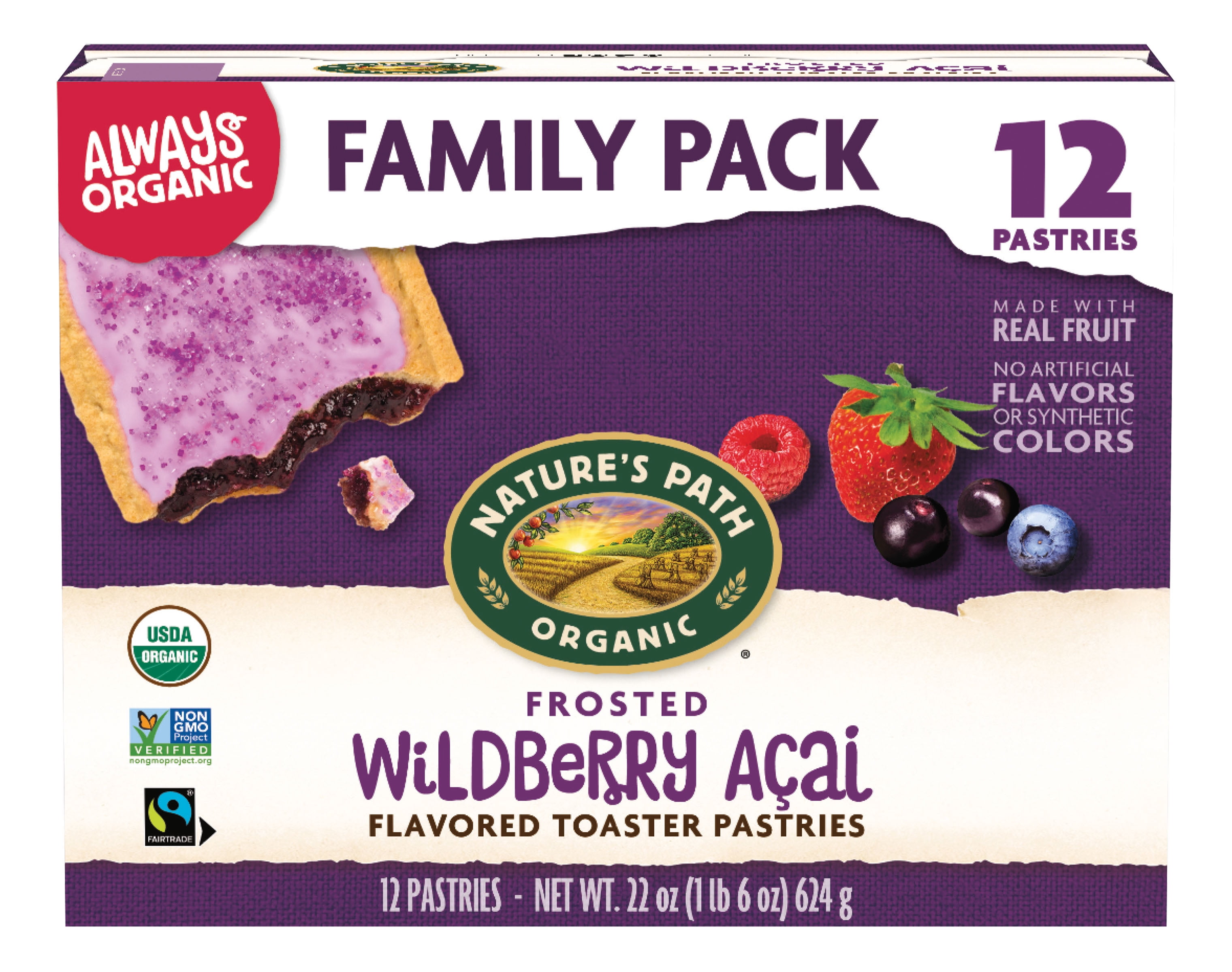 Nature's Path Organic Toaster Pastries, Frosted Wildberry Acai, 12 Ct