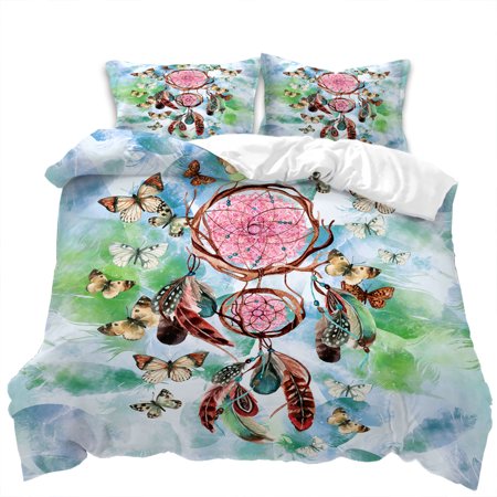 Hosima 3pcs 3D Digital Printed Duvet Cover Dream Catcher Design Double Size Bedding Duvet Cover, Not Fading Soft and Comfortable.AFL-34A-Full