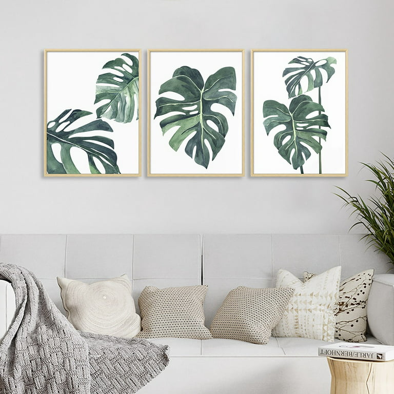 ArtbyHannah 3 Piece 12x16 inch Botanical Framed Canvas Print Wall Art Set,  Modern Wall Art Decor with Tropical Plants Art Prints for Home Decor, Ready  to Hang 
