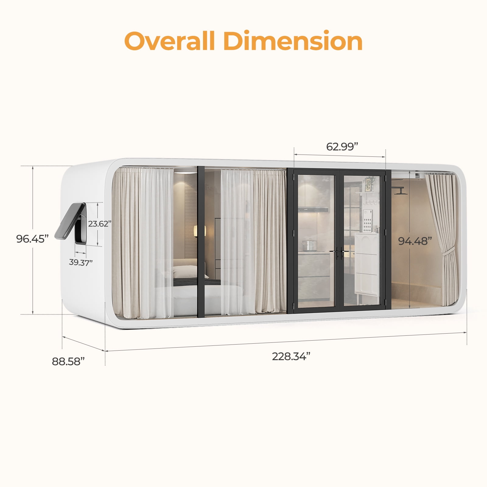 Luxury Modern prefab Cabin - 19ft Mobile Capsule with Bedroom, Kitchen and Bathroom, Storm Resistant prefab Cabin -16 Typhoon and 12 Earthquake Proof Mobile Cabin for Travel and Outdoor Living