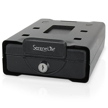 SereneLife SLSFCR22 - Compact Pistol / Gun Safe Box - Firearm Handgun Safe with Lock & Key (Under Desk Mountable)