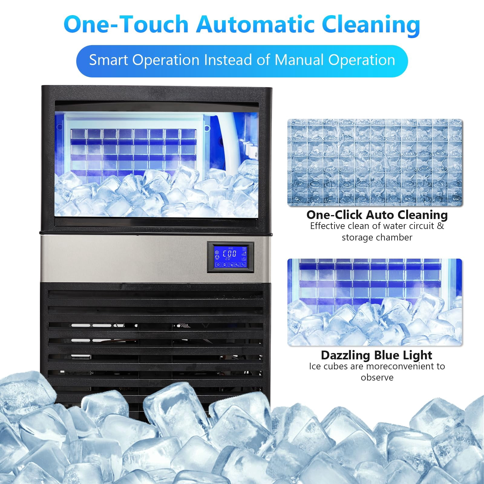 EastVita Multi-style Commercial Ice Maker Machine, with Storage Bin, Clear Ice Cubes, Counter Freestanding Ice Machine for Home/Party/Bar/Restaurant
