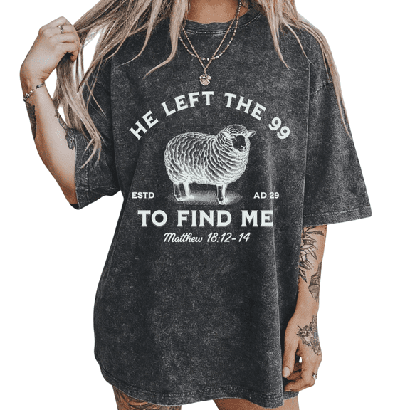 UNISHE Women Washed He Left The 99 To Find Me Matthew 18 12-14 Sheep Christian Inspirational Graphic T Shirt Fashion Short Sleeve Black S-2XL Tops