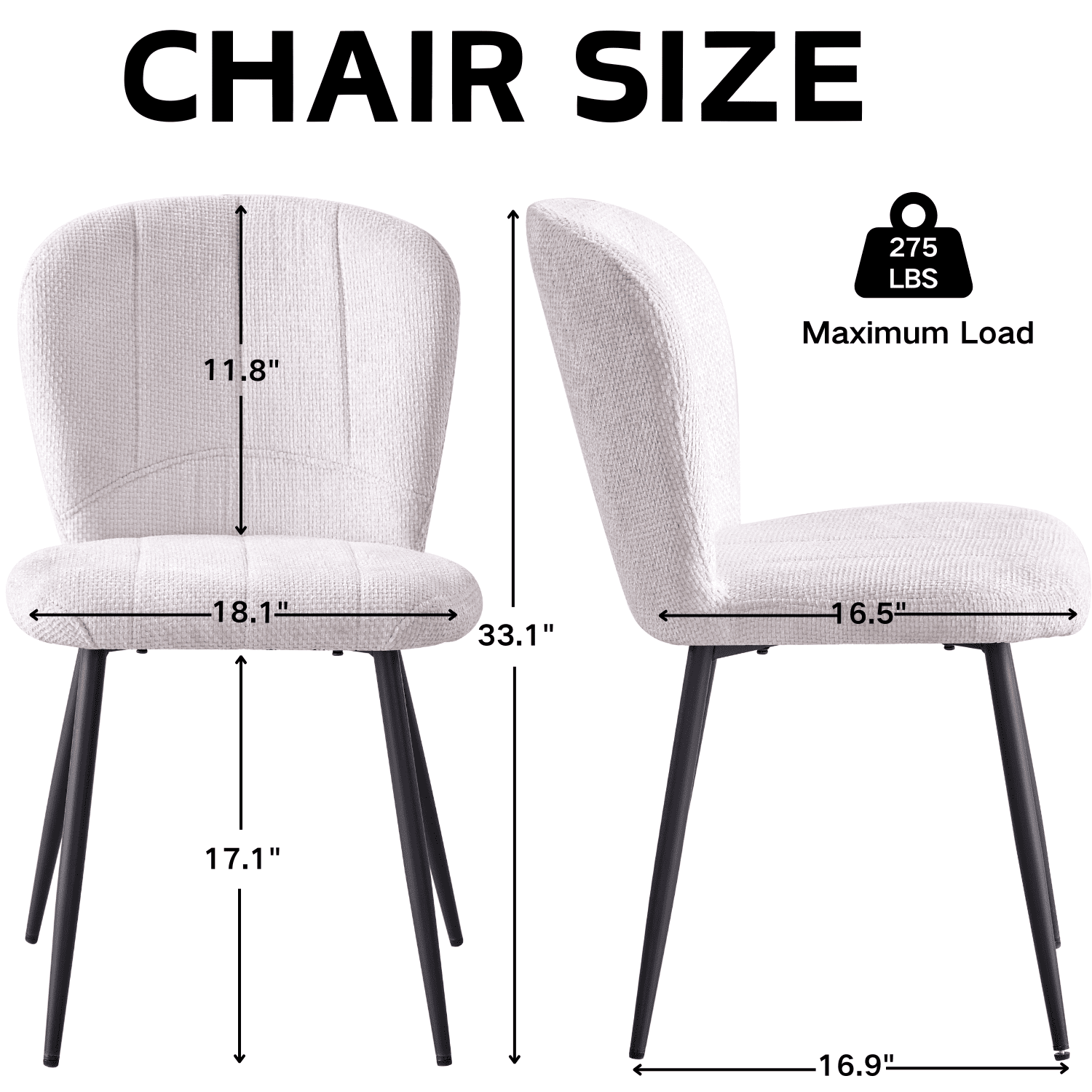 Dining Chairs Set of 4, Upholstered Chenille Fabric Kitchen Chairs With Metal Legs, Wingback Elegant Tufted Accent Vanity Chair For Dinner, Bedroom, Living Room, Apartment, White