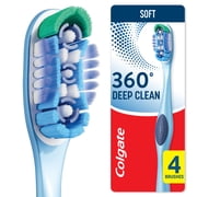 Colgate 360 Deep Clean Toothbrush Pack, Soft Adult Toothbrushes, 4 Pack
