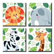 Jungle Party Animals - Safari Zoo Animal Kids Room, Nursery Dcor and Home Dcor - 11 x 11 inches Nursery Wall Art - Set of 4 Prints for Babys Room