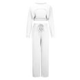 thumbnail image 5 of Scyoekwg Two Piece Sets for Women Solid Color Casual Fashion Loose Crewneck Long Sleeve Tops Wide Legs Pants Two-piece Set Fall Outfits Tracksuit Set (White,XL), 5 of 8