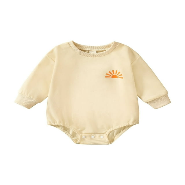 Baby Girls Spring Autumn Casual Romper Beige Long Sleeve O Neck Sun Print Playsuit